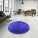 Round Mid-Century Modern Blue Oriental Rug in a Office, urb2678