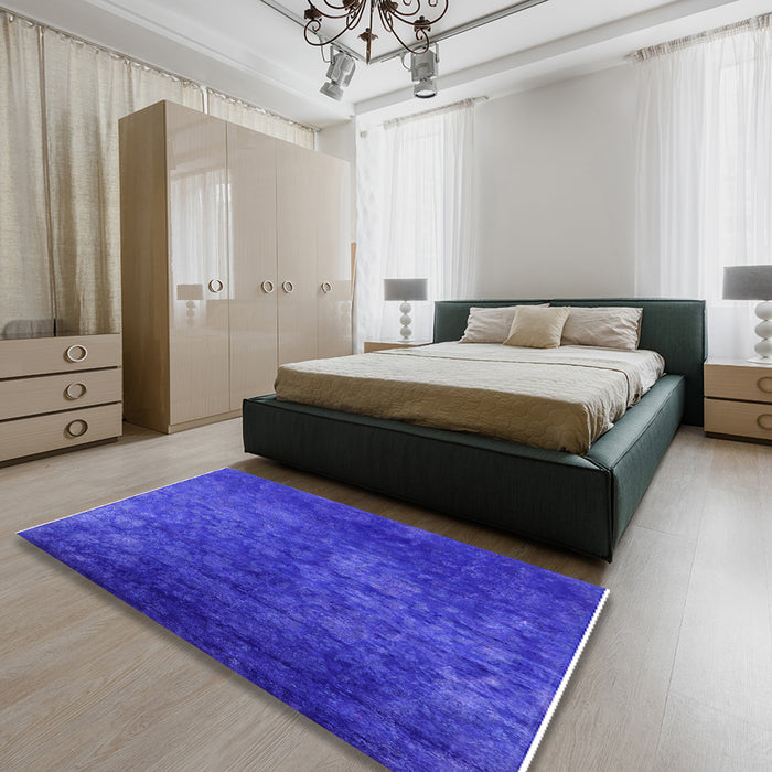 Mid-Century Modern Blue Oriental Rug in a Bedroom, urb2678