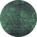 Round Machine Washable Oriental Green Industrial Area Rugs, wshurb2678grn