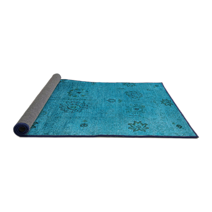 Sideview of Mid-Century Modern Deep Sky Blue Oriental Rug, urb2679