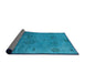 Sideview of Mid-Century Modern Deep Sky Blue Oriental Rug, urb2679