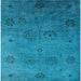 Square Machine Washable Industrial Modern Deep Sky Blue Rug, wshurb2679