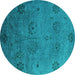 Round Oriental Turquoise Industrial Rug, urb2679turq