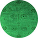 Round Oriental Green Industrial Rug, urb2679grn