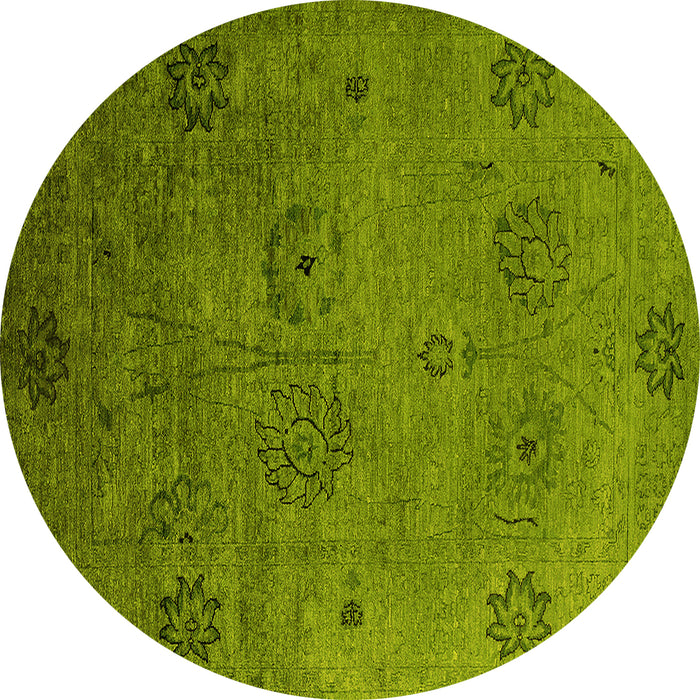 Round Machine Washable Oriental Yellow Industrial Rug, wshurb2679yw