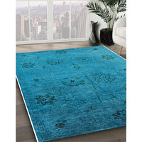 Mid-Century Modern Deep Sky Blue Oriental Rug, urb2679