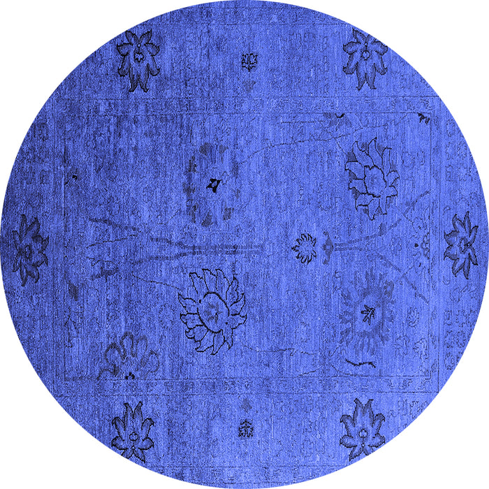 Round Machine Washable Oriental Blue Industrial Rug, wshurb2679blu