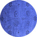 Round Machine Washable Oriental Blue Industrial Rug, wshurb2679blu