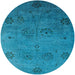 Round Machine Washable Industrial Modern Deep Sky Blue Rug, wshurb2679