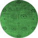 Round Oriental Emerald Green Industrial Rug, urb2679emgrn