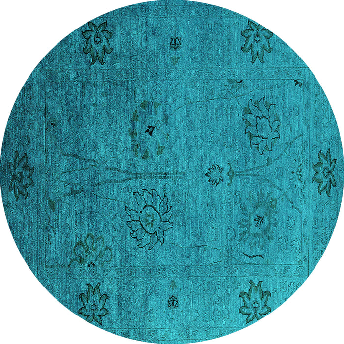 Round Machine Washable Oriental Turquoise Industrial Area Rugs, wshurb2679turq