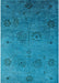 Machine Washable Industrial Modern Deep Sky Blue Rug, wshurb2679