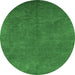 Round Machine Washable Oriental Emerald Green Industrial Area Rugs, wshurb2680emgrn