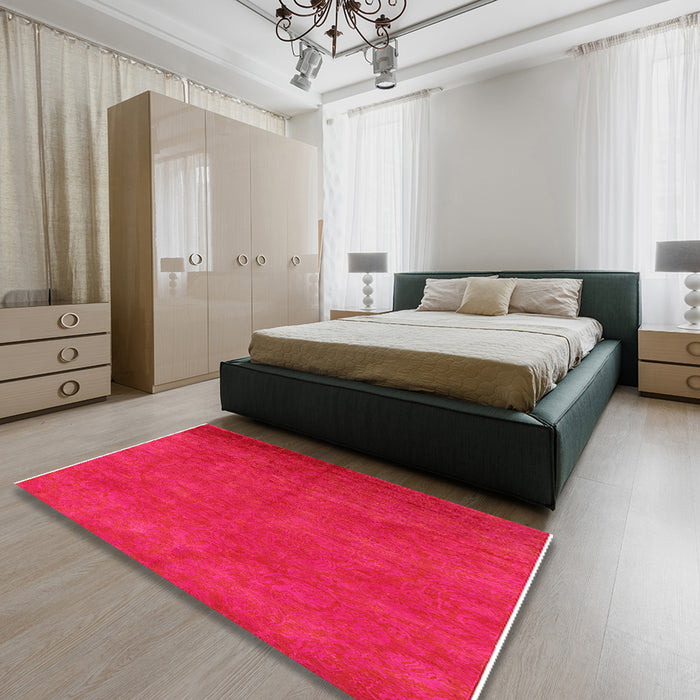 Machine Washable Industrial Modern Red Rug in a Bedroom, wshurb2680