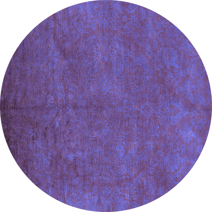 Round Machine Washable Oriental Blue Industrial Rug, wshurb2680blu