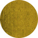 Round Machine Washable Oriental Yellow Industrial Rug, wshurb2681yw