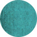 Round Oriental Turquoise Industrial Rug, urb2681turq