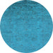 Round Machine Washable Oriental Light Blue Industrial Rug, wshurb2681lblu