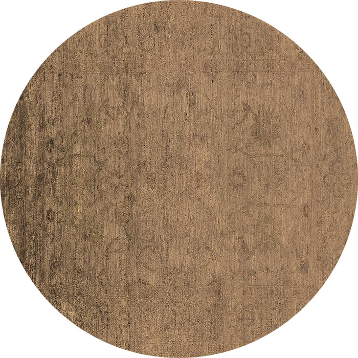 Round Machine Washable Oriental Brown Industrial Rug, wshurb2681brn