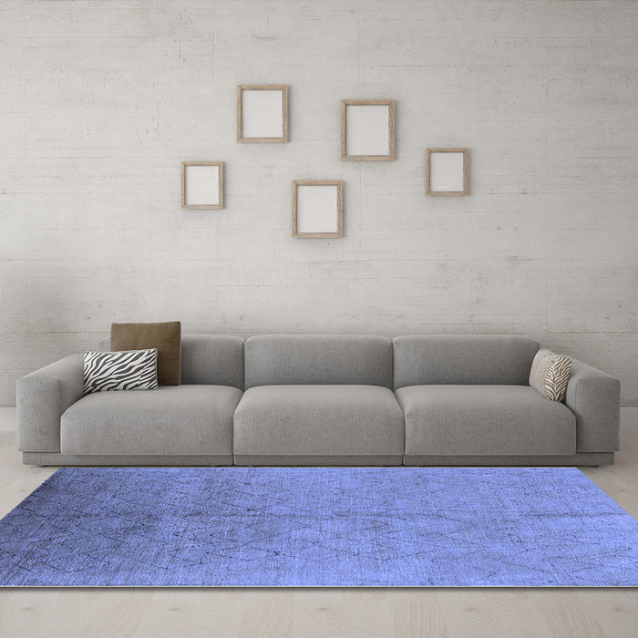 Machine Washable Oriental Blue Industrial Rug in a Living Room, wshurb2682blu