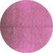 Round Machine Washable Oriental Pink Industrial Rug, wshurb2682pnk