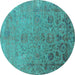 Round Oriental Turquoise Industrial Rug, urb2683turq