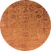 Round Machine Washable Oriental Orange Industrial Area Rugs, wshurb2683org