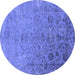 Round Machine Washable Oriental Blue Industrial Rug, wshurb2683blu