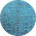 Round Machine Washable Oriental Light Blue Industrial Rug, wshurb2683lblu
