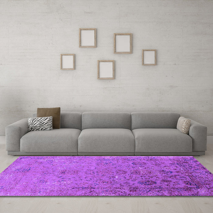 Machine Washable Oriental Purple Industrial Area Rugs in a Living Room, wshurb2683pur