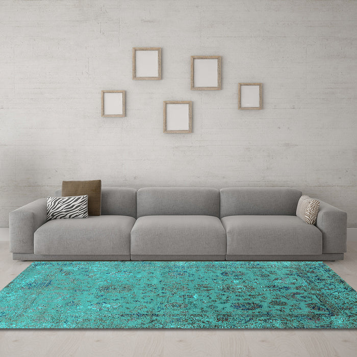 Machine Washable Oriental Turquoise Industrial Area Rugs in a Living Room,, wshurb2683turq