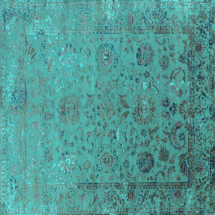 Square Machine Washable Oriental Turquoise Industrial Area Rugs, wshurb2683turq