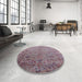 Round Mid-Century Modern Mauve Taupe Purple Oriental Rug in a Office, urb2683