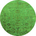 Round Machine Washable Oriental Green Industrial Area Rugs, wshurb2683grn