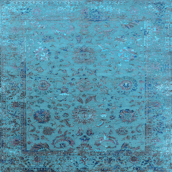Square Machine Washable Oriental Light Blue Industrial Rug, wshurb2683lblu