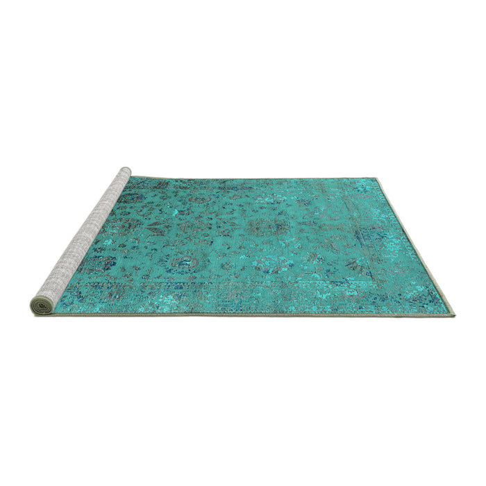 Sideview of Machine Washable Oriental Turquoise Industrial Area Rugs, wshurb2683turq