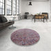 Round Machine Washable Industrial Modern Mauve Taupe Purple Rug in a Office, wshurb2683