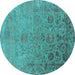 Round Machine Washable Oriental Turquoise Industrial Area Rugs, wshurb2683turq
