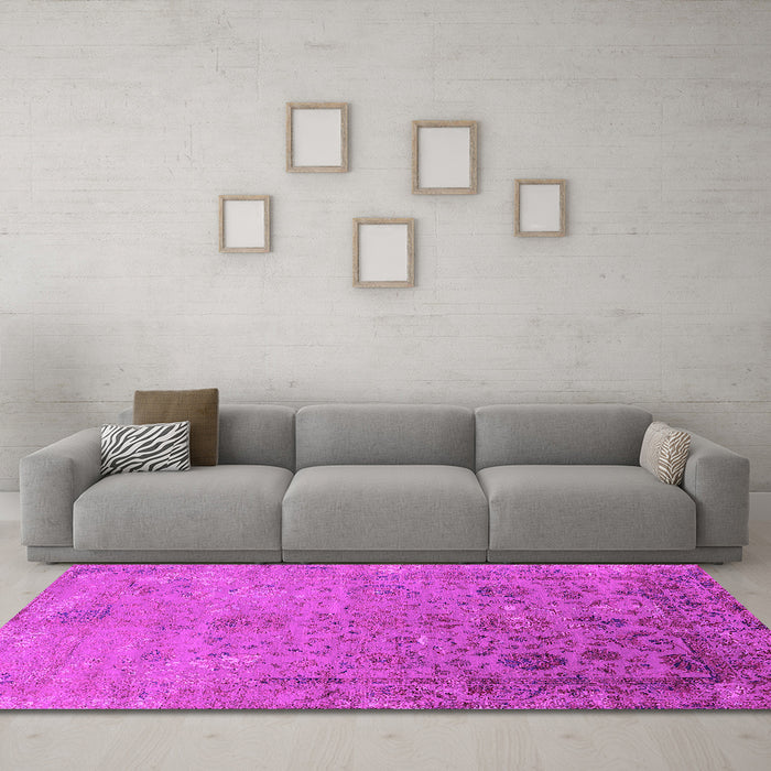 Machine Washable Oriental Pink Industrial Rug in a Living Room, wshurb2683pnk
