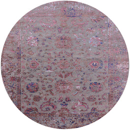 Round Mid-Century Modern Mauve Taupe Purple Oriental Rug, urb2683