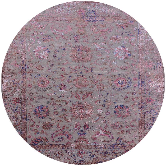 Round Mid-Century Modern Mauve Taupe Purple Oriental Rug, urb2683