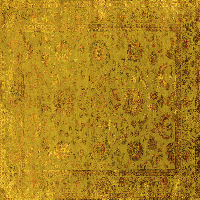 Square Machine Washable Oriental Yellow Industrial Rug, wshurb2683yw
