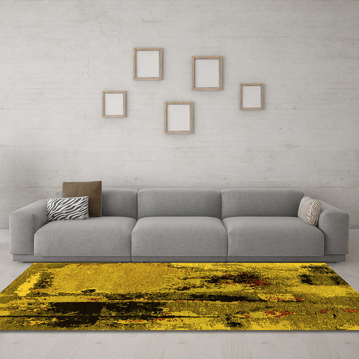 Machine Washable Oriental Yellow Industrial Rug in a Living Room, wshurb2684yw