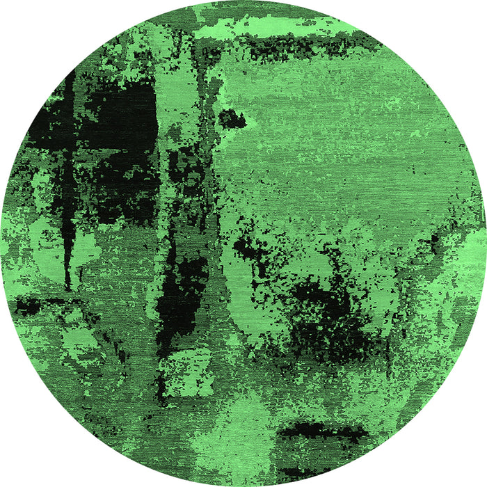 Round Machine Washable Oriental Emerald Green Industrial Area Rugs, wshurb2684emgrn