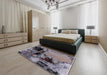 Mid-Century Modern Plum Purple Oriental Rug in a Bedroom, urb2684