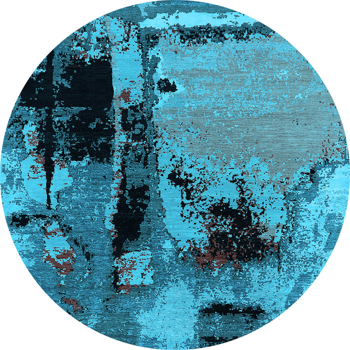 Round Machine Washable Oriental Light Blue Industrial Rug, wshurb2684lblu