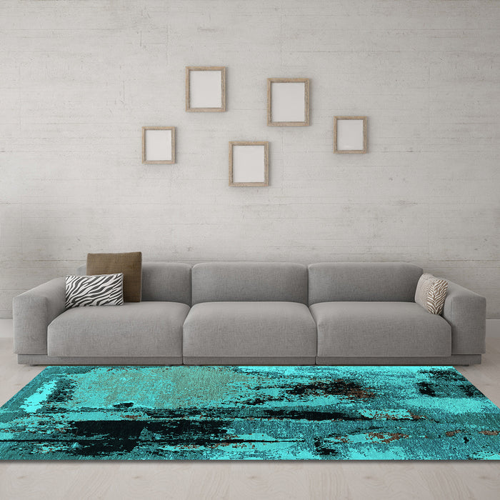 Machine Washable Oriental Turquoise Industrial Area Rugs in a Living Room,, wshurb2684turq