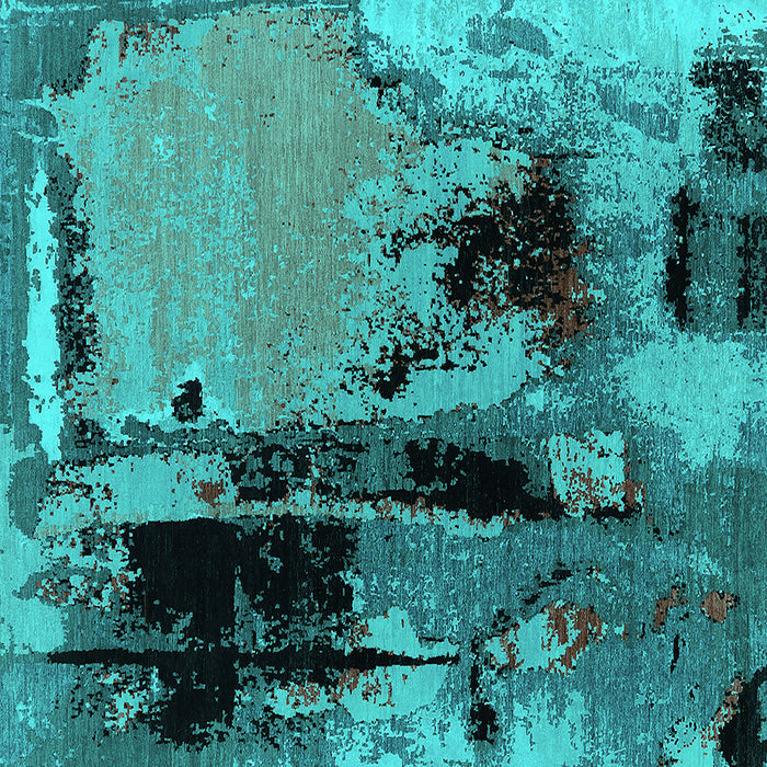 Square Machine Washable Oriental Turquoise Industrial Area Rugs, wshurb2684turq