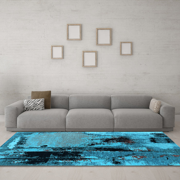 Machine Washable Oriental Light Blue Industrial Rug in a Living Room, wshurb2684lblu