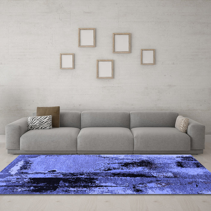 Machine Washable Oriental Blue Industrial Rug in a Living Room, wshurb2684blu